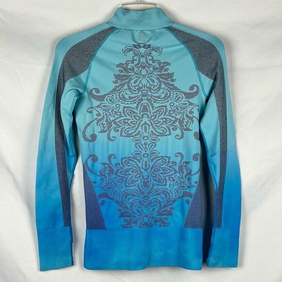 Athleta Blue Ombre Twist 1/4 Zip Long Sleeve Thumbhole Activewear Top Small - Picture 3 of 11